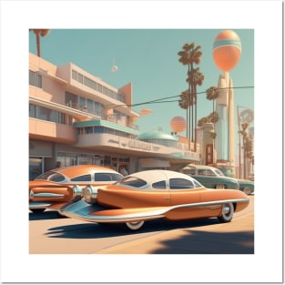 A Retro-Futuristic image of a Califonia Beach City Posters and Art